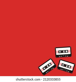 black cassettes on red background