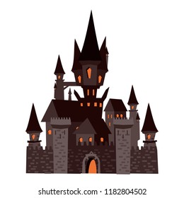 Black Castle abandoned, holiday Halloween, character, attribute, icon, vector, illustration, isolated, cartoon styyle