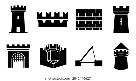 Black castle elements set vector