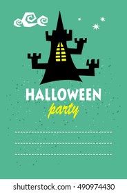 Black castle. Halloween greeting card, poster, flyer, banner, invitation.