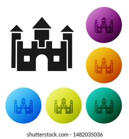 Black Castle icon isolated on white background. Set icons colorful circle buttons. Vector Illustration