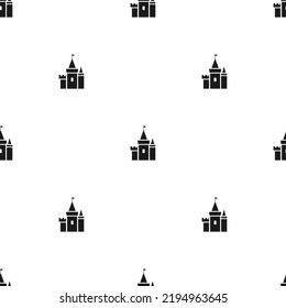 Black castle seamless pattern. Tower, fortress ornament. fairy tale, magic, fantasy wallpaper. Holiday. Vector print on white background