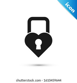 Black Castle in the shape of a heart icon isolated on white background. Locked Heart. Love symbol and keyhole sign. Valentines day.  Vector Illustration