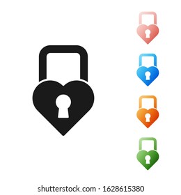 Black Castle in the shape of a heart icon isolated on white background. Locked Heart. Love symbol and keyhole sign. Valentines day. Set icons colorful. Vector Illustration