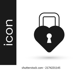 Black Castle in the shape of a heart icon isolated on white background. Locked Heart. Love symbol and keyhole sign. Happy Valentines day.  Vector