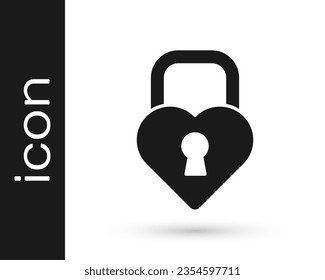 Black Castle in the shape of a heart icon isolated on white background. Locked Heart. Love symbol and keyhole sign.  Vector