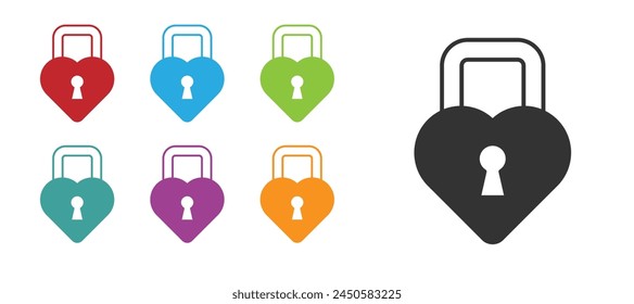 Black Castle in the shape of a heart icon isolated on white background. Locked Heart. Love symbol and keyhole sign. Happy Valentines day. Set icons colorful. Vector