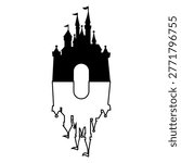 Black Castle Silhouette With Reflection Outline