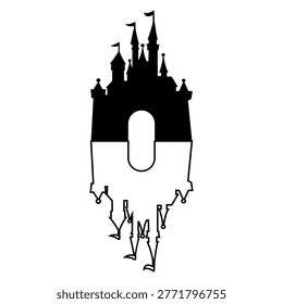 Black Castle Silhouette With Reflection Outline