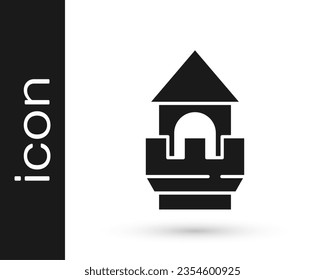 Black Castle tower icon isolated on white background. Fortress sign.  Vector