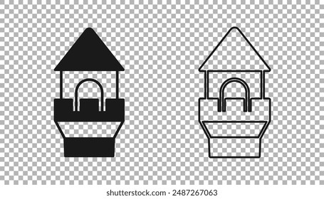 Black Castle tower icon isolated on transparent background. Fortress sign.  Vector