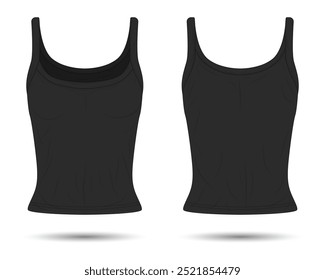 Preto casual feminino tanque top mockup frente e vista traseira