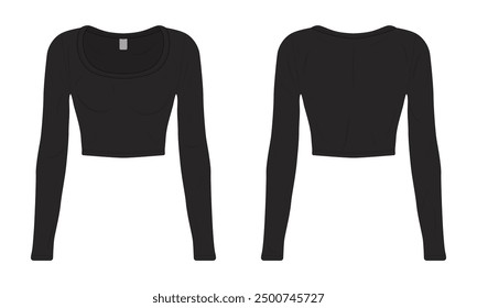 Black casual women's t-shirt mockup long sleeve front and back view