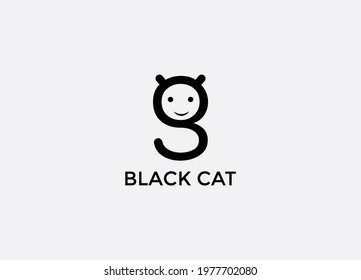 Black cat Abstract cat animal pet emblem logo design
