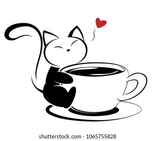 Black cat action logo illustration on white background, Isolated cute cat animal icon, vector.