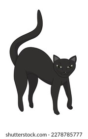 Die schwarze Katze ist wütend und schnappt sich den Rücken. Cartoon-Vektorgrafik