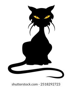 Black cat with an arched back. Vector clipart isolated on white background.