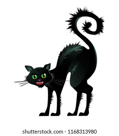 Black cat arching back vector illustration. Pet, terror, fear. Halloween concept. Vector illustration can be used for topics like holiday, domestic animal, mammals