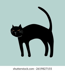 Black cat arching back, vector illustration.