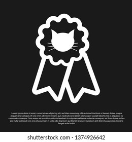 Black Cat award symbol icon isolated on black background. Medal with cat footprint as pets exhibition winner concept. Vector Illustration