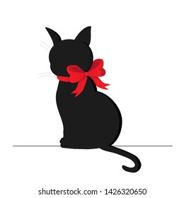 BLACK CAT BACK WITH RED BANT ON NECK. MULTIPLE CHARACTER