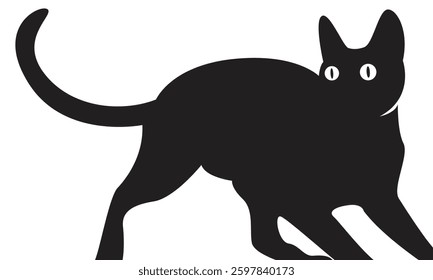 Black Cat background. Black silhouette of cat. Vector illustration.