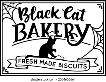 Black Cat Bakery Halloween Vector Sign