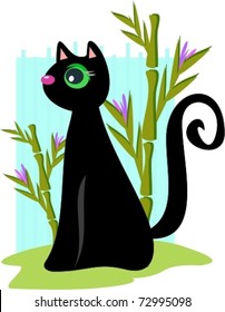 Black Cat with Bamboo