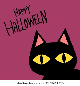 Black cat banner. Black kitten. Funny Cute kawaii cartoon baby character. Happy Halloween. Flat design. White background. Vector