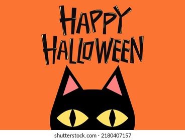 Black cat banner. Black kitten. Funny Cute kawaii cartoon baby character. Happy Halloween. Flat design. White background. Vector
