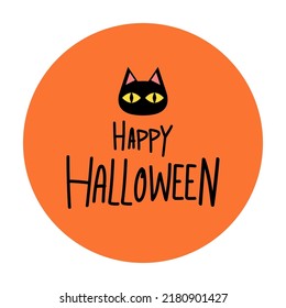Black cat banner. Black kitten. Funny Cute kawaii cartoon baby character. Happy Halloween. Flat design. White background. Vector