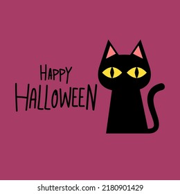 Black cat banner. Black kitten. Funny Cute kawaii cartoon baby character. Happy Halloween. Flat design. White background. Vector