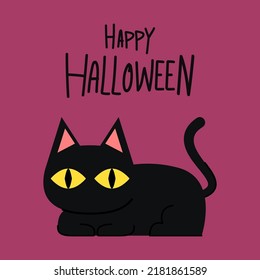Black cat banner. Black kitten. Funny Cute kawaii cartoon baby character. Happy Halloween. Flat design. White background. Vector