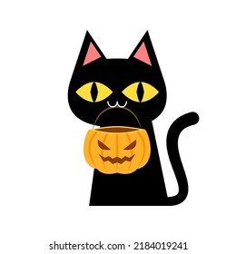 Black cat banner. Black kitten. Funny Cute kawaii cartoon baby character. Happy Halloween. Flat design. White background. Vector