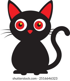 Un gato negro con grandes ojos rojos para la Ilustración vectorial de Halloween sobre fondo blanco. 