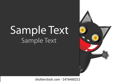 Black cat with big signboard. On white background. Vector illustration.