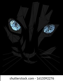 Black cat with blue eyes . made in lowpoly style