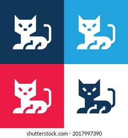 Black Cat blue and red four color minimal icon set