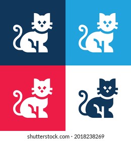 Black Cat azul y rojo cuatro colores mínimo conjunto de iconos