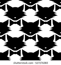 Black cat with bow. Seamless pattern