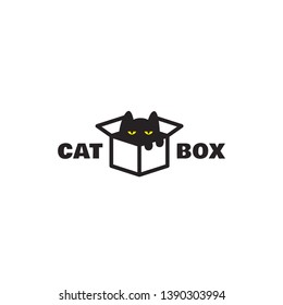 Black cat in box logo design template. Vector illustration.