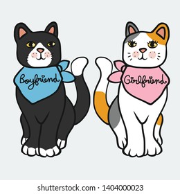 Black cat boyfriend and White cat girlfriend cartoon vector illustration