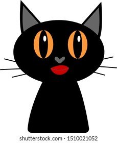 black cat with bright red lips on a white background cartoon character for design popular pet