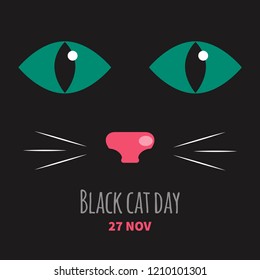 Black cat card, cat face, black cat day banner. Vector illustration