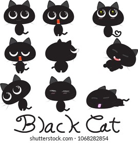 black cat cartoon character more action funny happy angry doubt  so cute.EPS10.