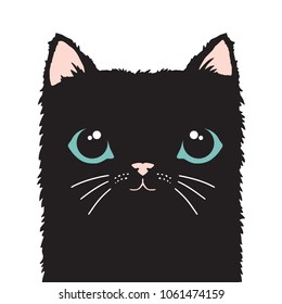 Black cat cartoon face. Vector Illustration.

