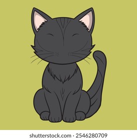 dibujos animados de gato negro, icono de gato negro Ilustración MINIMAL FLAT, silueta de gato de un gato aislado en un fondo VERDE, eps