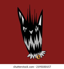 Black cat. Cartoon illustration. of Halloween. Hand drawn. Vector illustration.