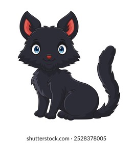 Black cat cartoon isolated on white background