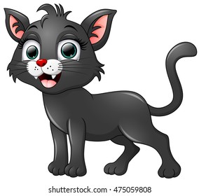 Black cat cartoon isolated on white background